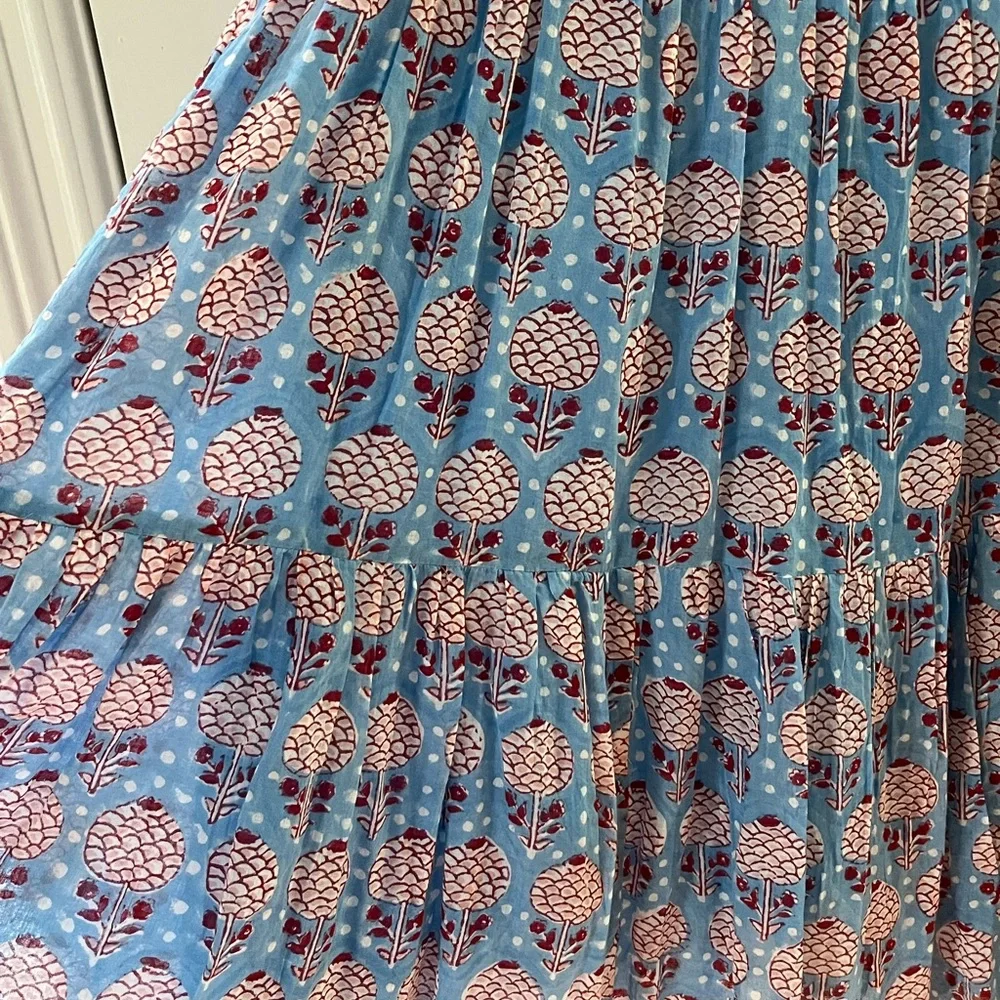 Oliphant (M)- Tiered Mini dress, blue and red floral block print - Picture 3 of 4